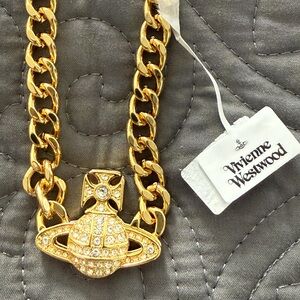 Vivienne Westwood Graziella Brass Choker Orb Crystal Rhinestone Necklace. New